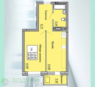 Квартира 44 м², 1-комнатная - изображение 4