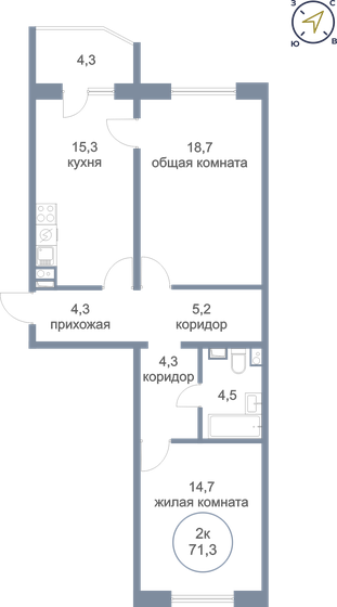 71,3 м², 2-комнатная квартира 7 000 000 ₽ - изображение 1