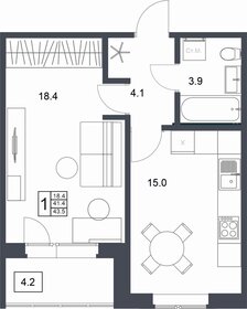 43,5 м², 1-комнатная квартира 4 554 450 ₽ - изображение 65