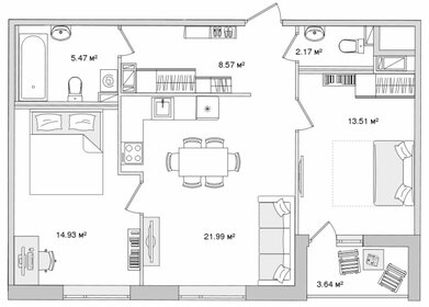 Квартира 70,3 м², 2-комнатная - изображение 1