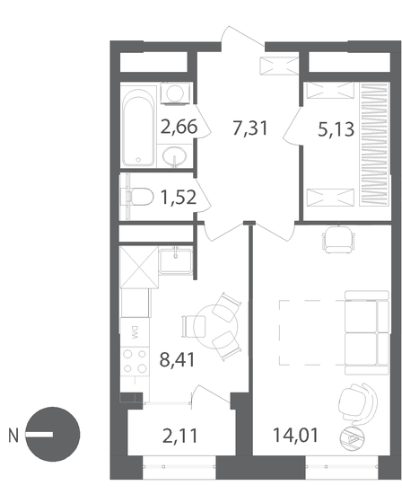 40,1 м², 1-комнатная квартира 5 694 200 ₽ - изображение 15