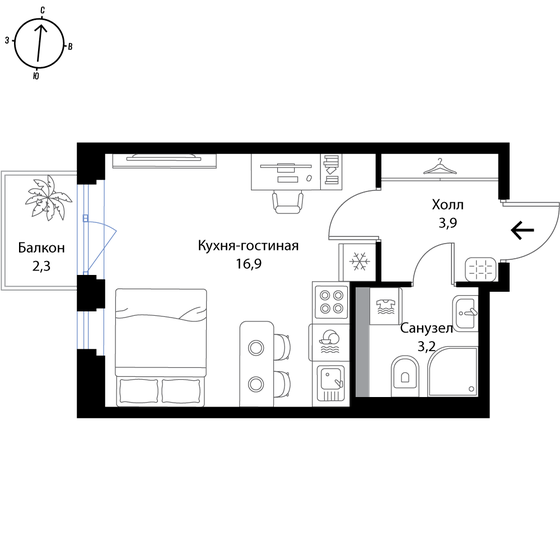 24,7 м², квартира-студия 4 618 900 ₽ - изображение 1