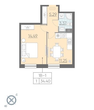 34,8 м², 1-комнатные апартаменты 8 425 000 ₽ - изображение 1