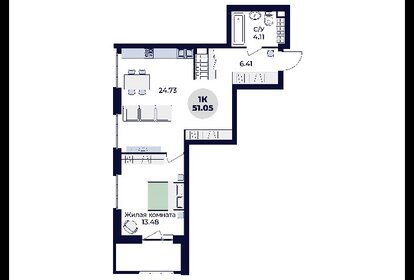 Квартира 52,6 м², 1-комнатная - изображение 1