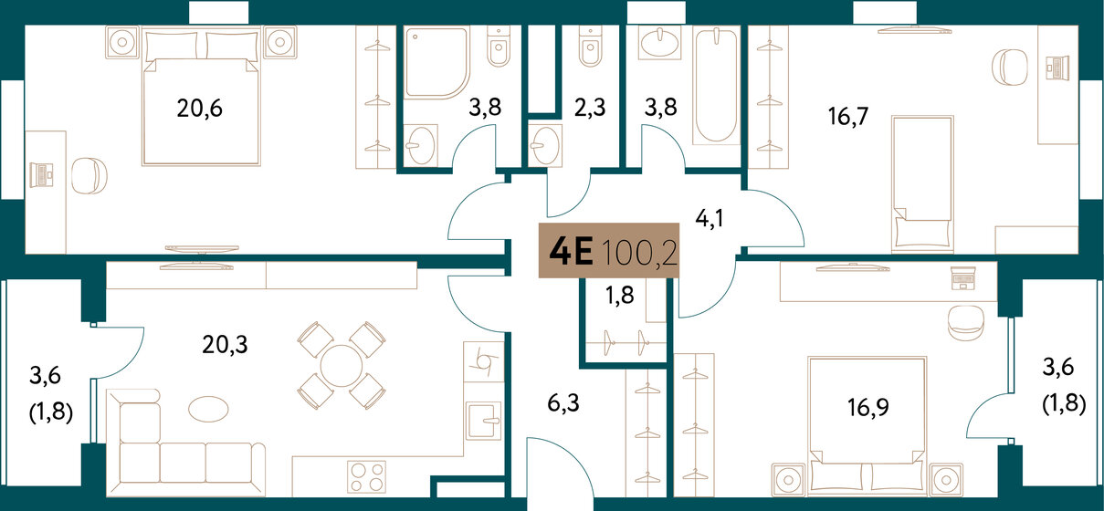100,2 м², 4-комнатная квартира 48 726 508 ₽ - изображение 1