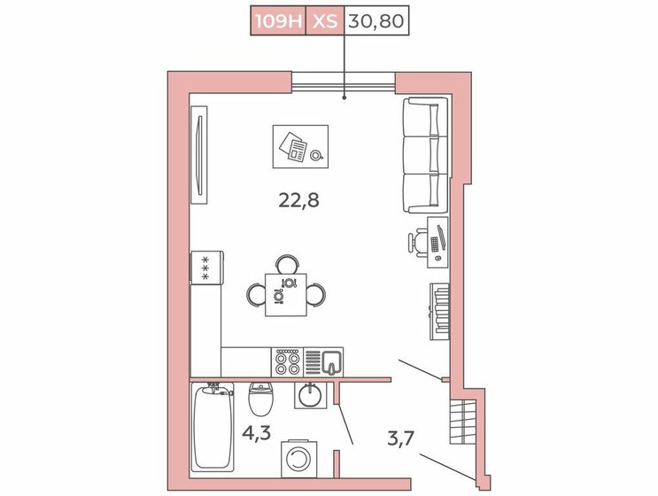 30,8 м², апартаменты-студия 8 997 863 ₽ - изображение 1