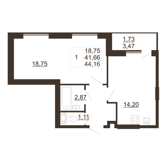 44,2 м², 1-комнатная квартира 5 334 200 ₽ - изображение 1