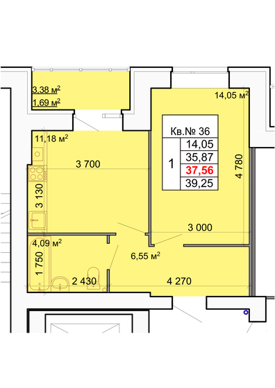 37,6 м², 1-комнатная квартира 3 981 360 ₽ - изображение 1