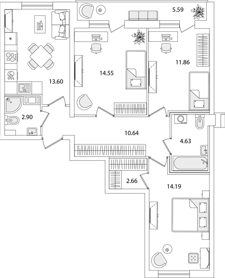 77,6 м², 3-комнатная квартира 17 851 920 ₽ - изображение 1