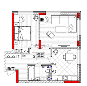 56,6 м², 2-комнатная квартира 7 343 000 ₽ - изображение 22