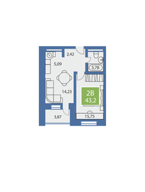 Квартира 43,2 м², 2-комнатная - изображение 1