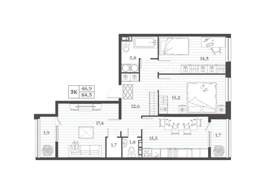 101 м², 3-комнатная квартира 14 500 000 ₽ - изображение 38