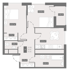 Квартира 54,4 м², 2-комнатная - изображение 1