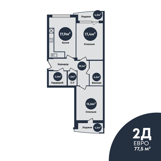77,1 м², 2-комнатная квартира 13 107 000 ₽ - изображение 1