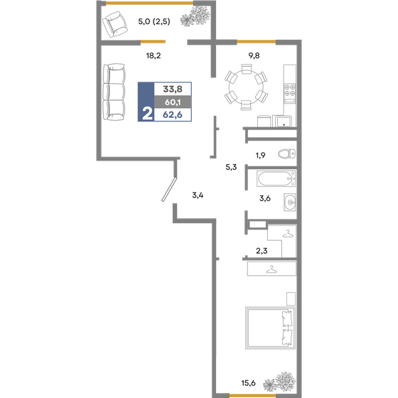 62,6 м², 2-комнатная квартира 7 386 800 ₽ - изображение 26