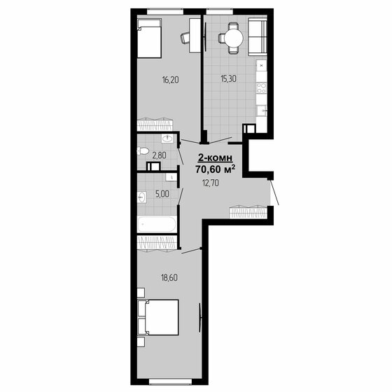 70,7 м², 2-комнатная квартира 15 518 650 ₽ - изображение 1