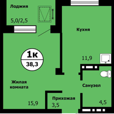 Квартира 38,3 м², 1-комнатная - изображение 3