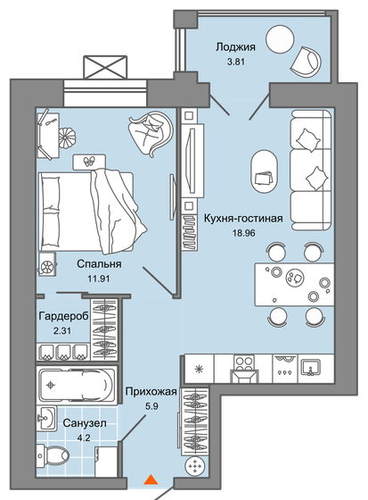 45 м², 2-комнатная квартира 5 730 092 ₽ - изображение 1