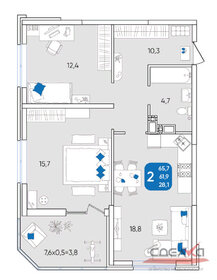 Квартира 48,9 м², 2-комнатная - изображение 1