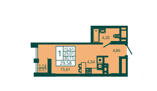 Квартира 29,2 м², студия - изображение 1