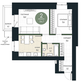 Квартира 54,7 м², 2-комнатная - изображение 1