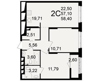 Квартира 58,4 м², 2-комнатная - изображение 1