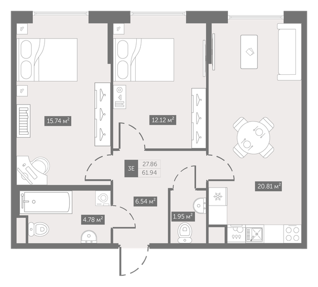 61,9 м², 2-комнатная квартира 8 173 602 ₽ - изображение 1