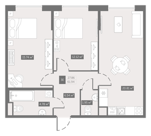 60,7 м², 2-комнатная квартира 8 152 965 ₽ - изображение 20