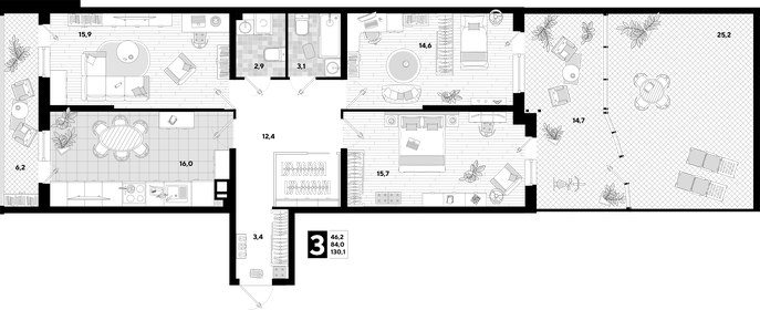 Квартира 132,5 м², 3-комнатная - изображение 2