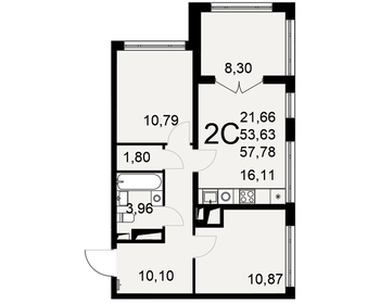 Квартира 57,8 м², 2-комнатная - изображение 1