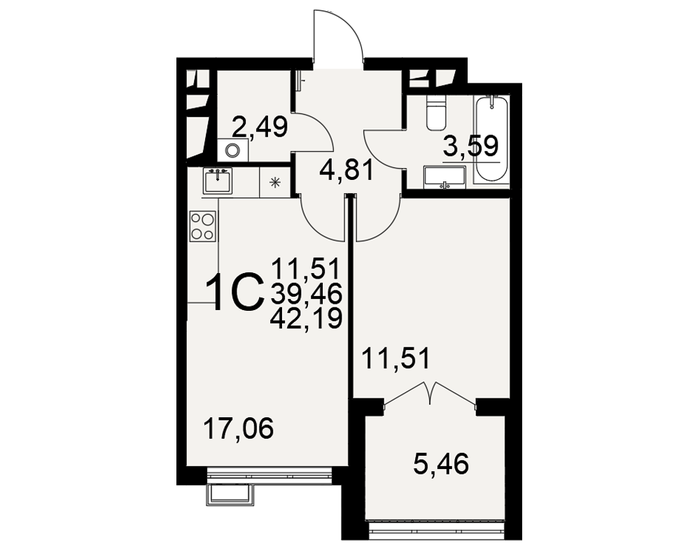 42,2 м², 1-комнатная квартира 4 429 950 ₽ - изображение 1
