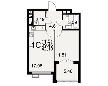 42 м², 1-комнатная квартира 4 411 050 ₽ - изображение 15