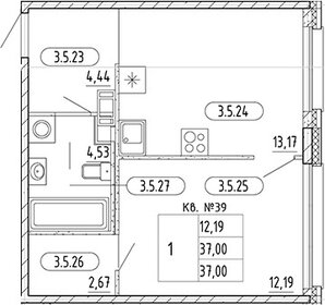 Квартира 37 м², 1-комнатная - изображение 1