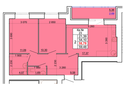 Квартира 56,8 м², 2-комнатная - изображение 1