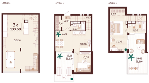 Квартира 133,7 м², 3-комнатная - изображение 1