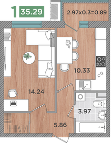 35,1 м², 1-комнатная квартира 4 629 569 ₽ - изображение 27