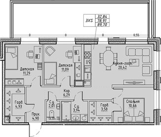 Квартира 89,7 м², 3-комнатная - изображение 1