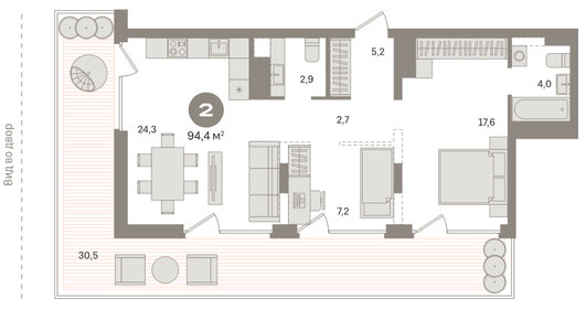 Квартира 94,4 м², 2-комнатная - изображение 1