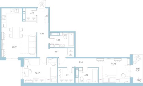 Квартира 81,9 м², 2-комнатная - изображение 1