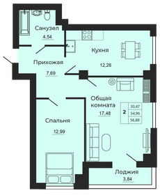 Квартира 56,9 м², 2-комнатная - изображение 1