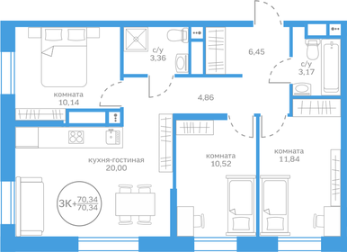 Квартира 70,3 м², 3-комнатная - изображение 1