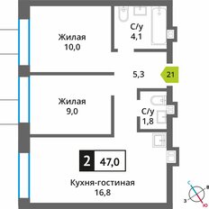 Квартира 47 м², 2-комнатная - изображение 2