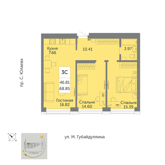 68,9 м², 3-комнатная квартира 10 616 700 ₽ - изображение 1