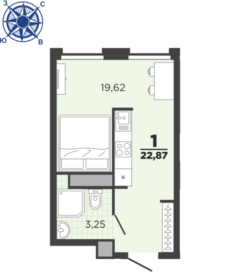22,9 м², 1-комнатная квартира 3 119 459 ₽ - изображение 1