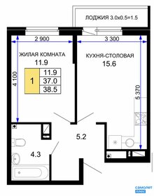 Квартира 38,5 м², 1-комнатная - изображение 1