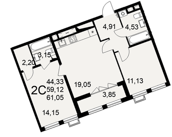 61,9 м², 2-комнатная квартира 9 896 000 ₽ - изображение 11