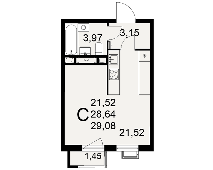 29,1 м², квартира-студия 4 652 800 ₽ - изображение 1