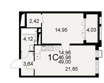 49 м², 1-комнатная квартира 7 840 000 ₽ - изображение 3