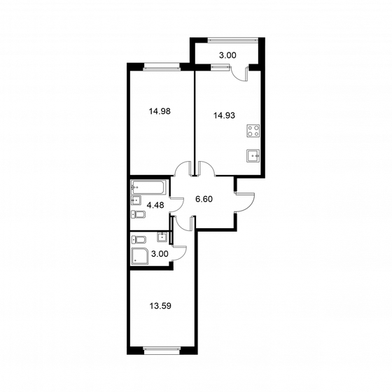 59,1 м², 2-комнатная квартира 8 980 160 ₽ - изображение 1