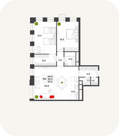 Квартира 92 м², 3-комнатная - изображение 1